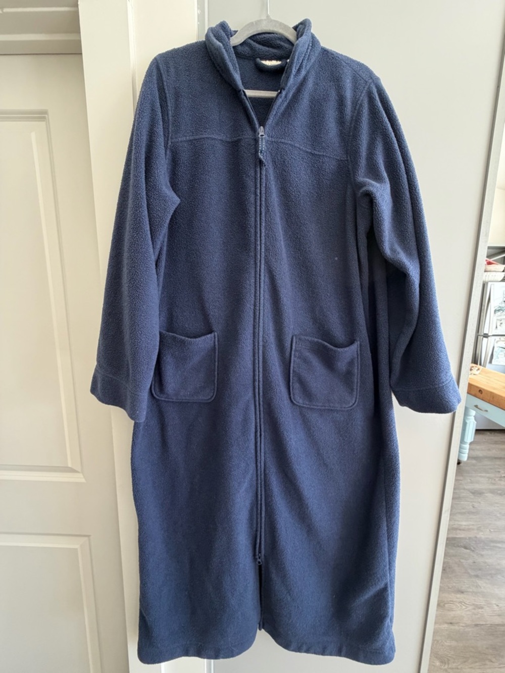 LL Bean Full-Length Navy Fleece Zip Robe